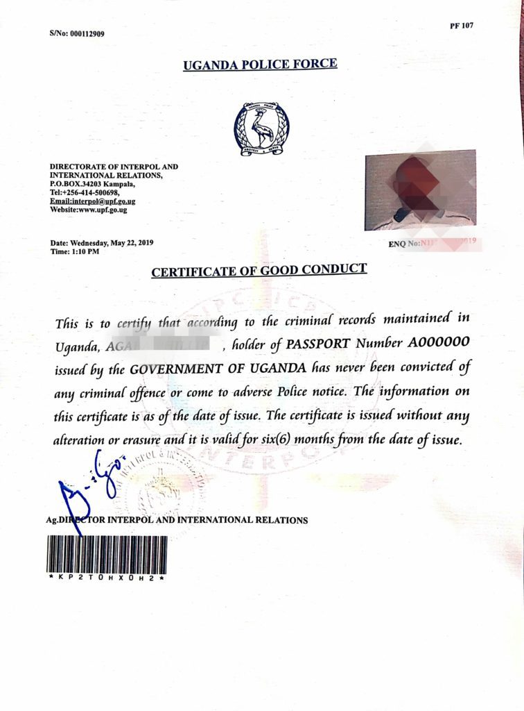 Certificate of Good Conduct 