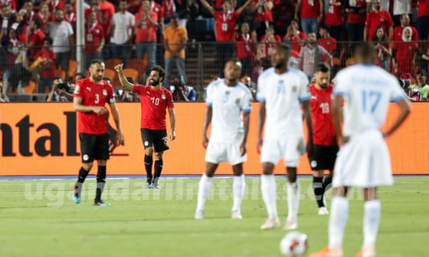 Mohamed Salah celebrates scoring the second goal.