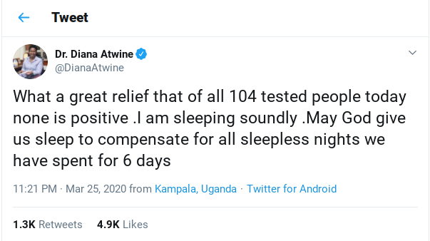 Dr Diana Atwine's Tweet